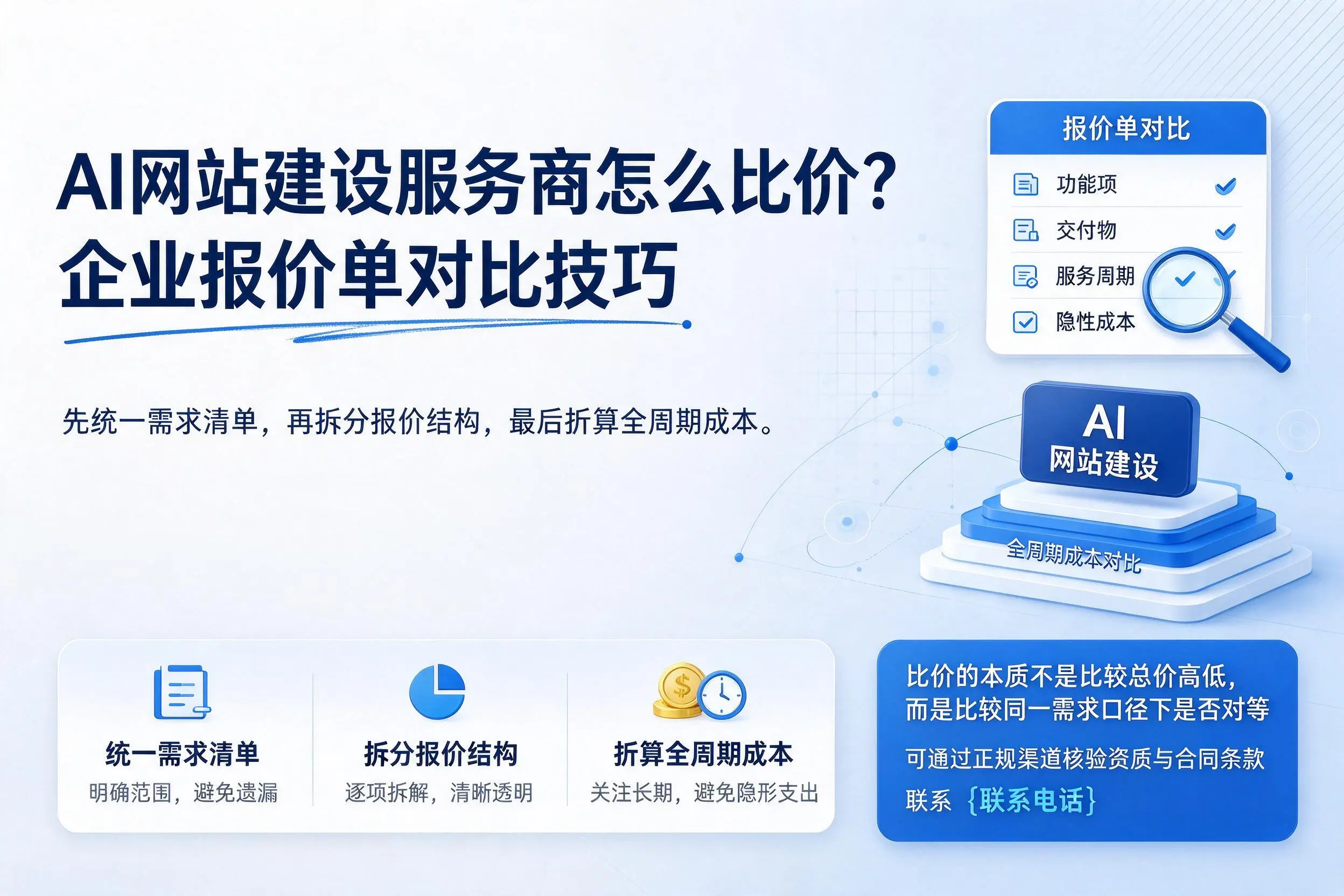 AI网站建设服务商怎么比价？阜阳企业报价单对比技巧