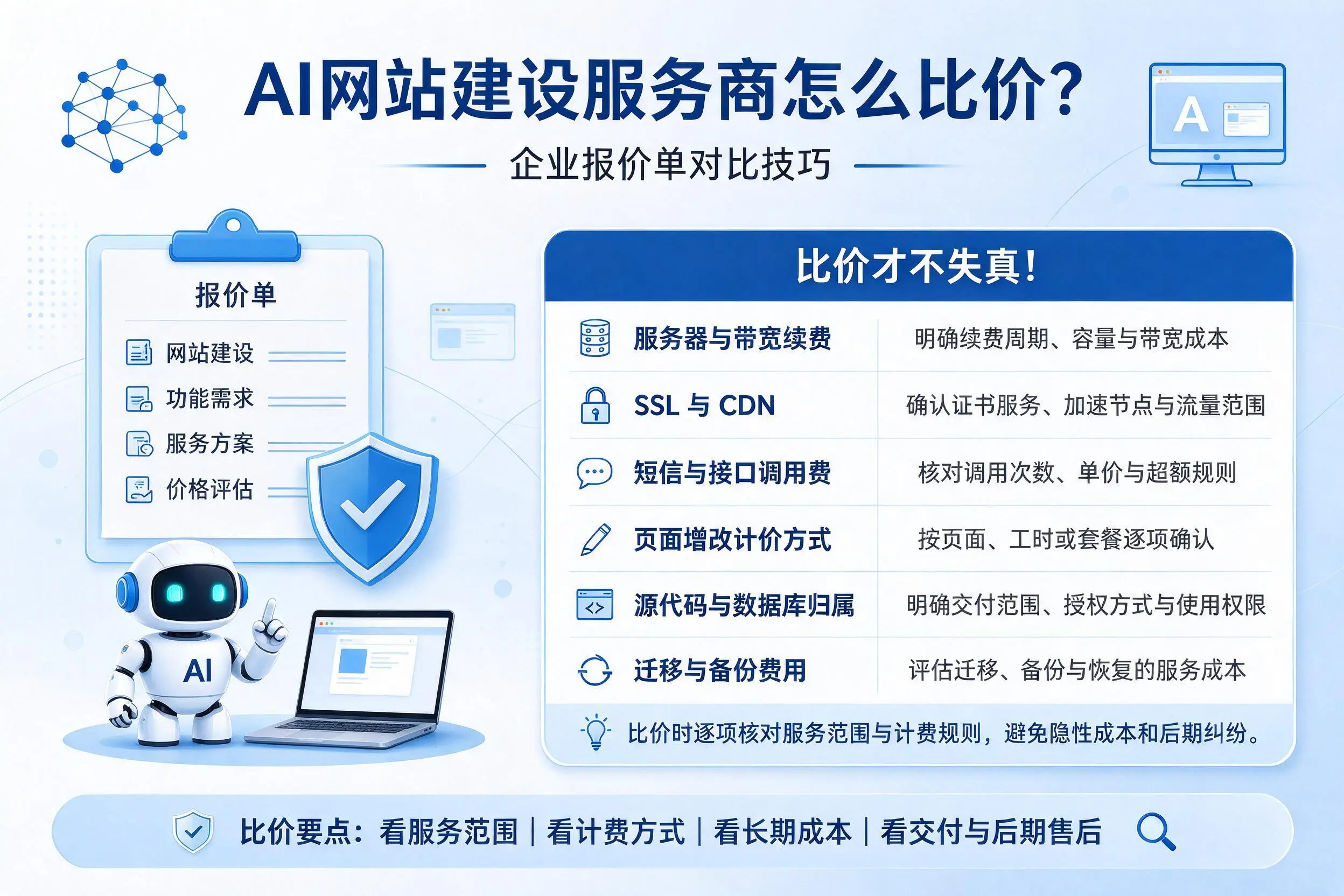 AI网站建设服务商怎么比价？阜阳企业报价单对比技巧