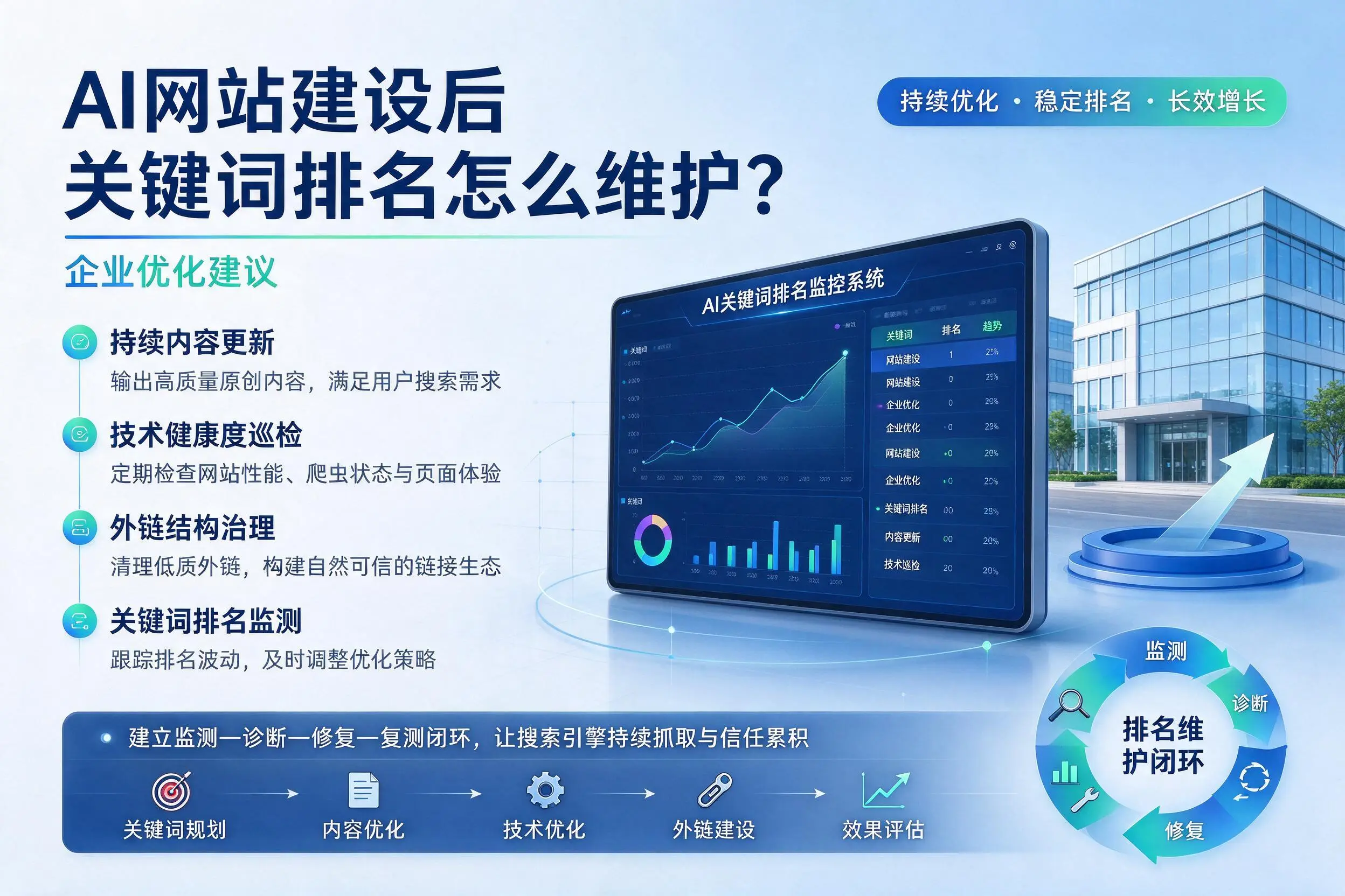 AI网站建设后关键词排名怎么维护？阜阳企业优化建议